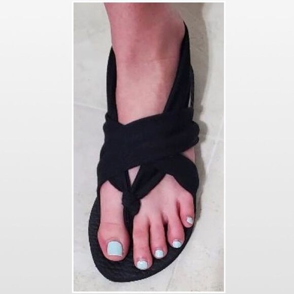 New Falls Creek Sandals Womens Size 7 Black Cloth Strappy Flat Shoes NWT - Picture 9 of 15